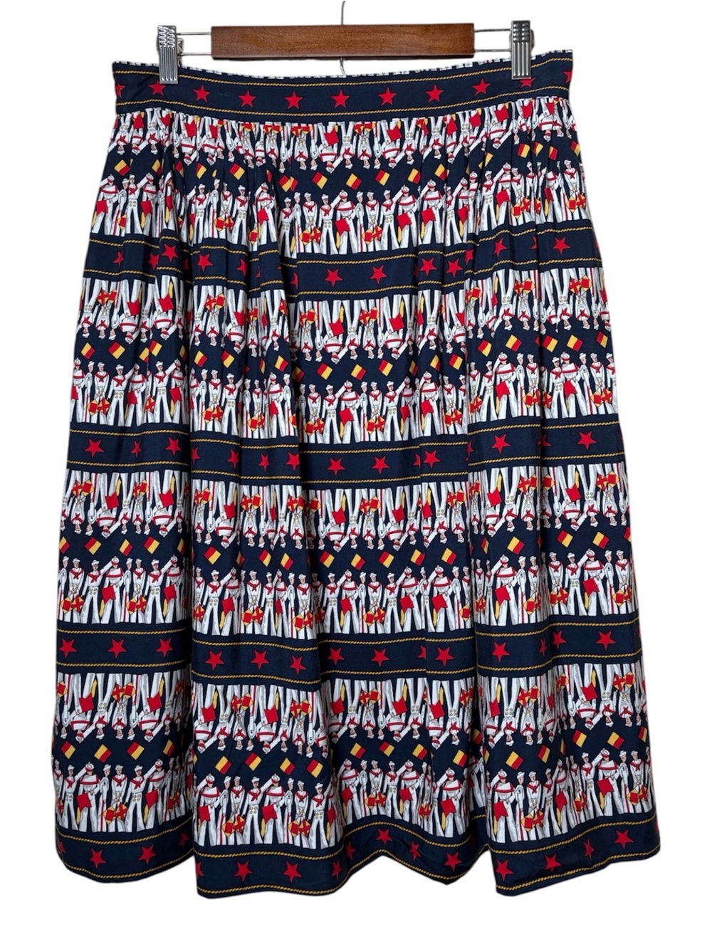 Vintage 80s 90s Nautical Sailor Novelty Print A-line Skirt Navy Red Petite Large